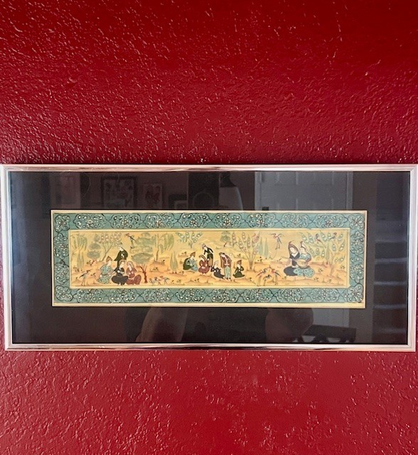 Persian Court Scene Framed VGC 20″ x 9″