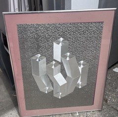 Relief Effect Paper Painting. Modern 1970s Abstract Art Vintage Mid Century