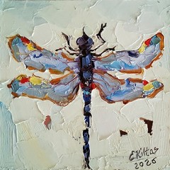 Original Dragonfly Painting Oil Artwork Abstract Modern Small Wall Hand Painted