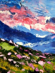 Appalachian Flowering Montains Original Oil impasto Painting Canvas Landscape