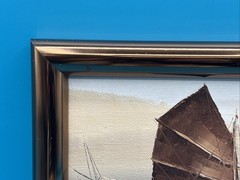 Peter Wong Oil Canvas Painting Chinese Junk Boats Signed Framed COA Authentic #1