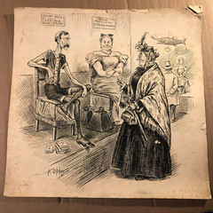 Antique Original Signed Illustration Comic Drawing Side Show Performers Opper
