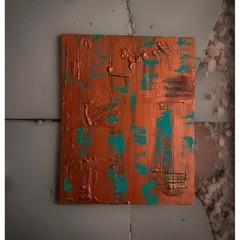 Canvas Painting 16 X 20 Acrylic Hand Painted Copper Greenish Titled Patina