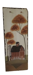 PRIMITIVE FARMHOUSE PAINTED SLATE BARN SILO TREES GRASS BLUE SKY 7″x 18″
