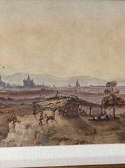 ANTIQUE LANDSCAPE PAINTING TOWN VIEW MEXICAN INDIAN HOME PEOPLE VILLAGE OLD