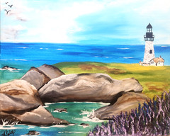 Coastal Lighthouse Painting 16×20 Original Beach Seascape Art by M Isaksen