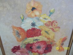 Vintage Mid Century Floral Still Life Oil Painting Signed Thelma Summers 70′