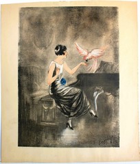 NELLY DEGOUY 1910-1979 ORIGINAL CRAYON PASTEL PAPER SIGNED BELGIAN LISTED ARTIST