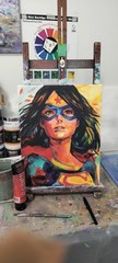 Original Abstract Super Hero Woman 14 x 11 Canvas Wall Painting
