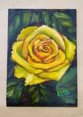 Framed Yellow Rose Original Oil Painting 5×7 Signed OOAK Floral Wall Art