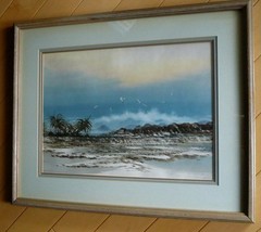 MYSTERY ARTIST ?? HAWAII COASTAL SEASCAPE OCEAN ROCKY SHORELINE SHORE BIRD BIRDS