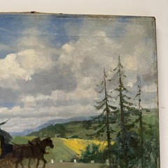 Antique Impressionist Painting Horse Carriage Landscape Mystery Oil 1910’s 22″