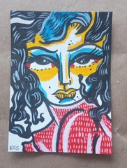 OOAK ACEO Figurative Art Card, Girl Art By ESS22, 3.5 x 2.5 in., Unframed