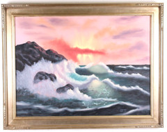 Vintage Colorful Seascape Oil Painting Signed Gest Ornate Frame