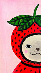 Dog in Strawberry Costume Painting, Whimsical Dog Art 11×14