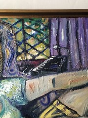 Melissa Bollen Oil Painting Gold Floater Frame Cat Cubism Picasso-style
