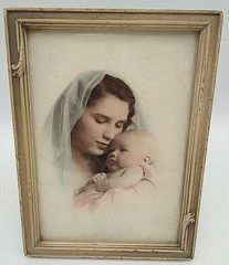 Beautiful Antique Framed Portrait of Woman and Baby -Madonna and child symbolism