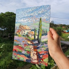 Lavender Field Cottage Painting Tuscany Landscape Original Oil Art