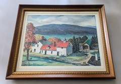 Vintage Signed Framed Matted Watercolor Painting of Vermont Scenery. 23″ x 19″