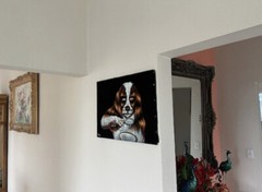 Dog Eating Cereal weird creepy pasta velvet oil painting art odd terror