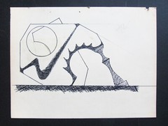 Vintage Abstract Architectural Outsider Art Pen And Ink Sketch