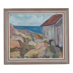 1950 Signed Vintage Swedish Mid Century Oil Painting Original Art