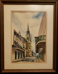 1964 William Collins Original Watercolor Street Scene Painting