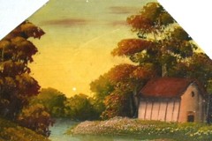 Antique ASTI Oil On Pilkington England Tile Painting Barn Landscaping Scene