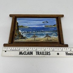 VTG Signed Original Oil on Board Tropical Sandy Beach Palm Tree Framed Painting