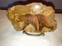 Vintage Hand Painted Animals on Stone Agate Slab Signed Heather Haynes McGee EUC