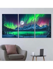 Farmhouse Wall Art Aurora Borealis Scenery Painting