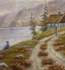 UNSIGNED! COAST LANDSCAPE WITH FIGURES. FROM LATE 19TH. CENTURY