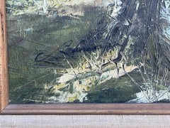 Vintage Signed Oil Painting Impasto Landscape 24×20 Framed MCM