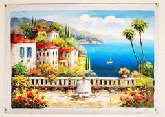 Mediterranean View #6GM-2, 24″x36″ – 100% Hand Painted Oil Painting on Canvas,