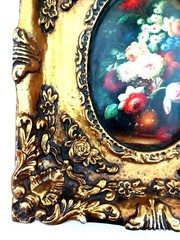 Floral Ornate Gold Frame Oval Wood Plaster Art of Flowers Wall Decor Print