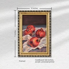 Original Oil Painting Pomegranates Still Life 4×6 Framed Kitchen Wall Art