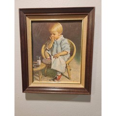 Vintage Ove Ingermann Oil Painting Child in Wicker Chair Signed