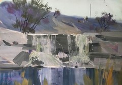 Oil Painting Waterfall Unknown Artist Unframe Original Home Decor Art nAAA2275