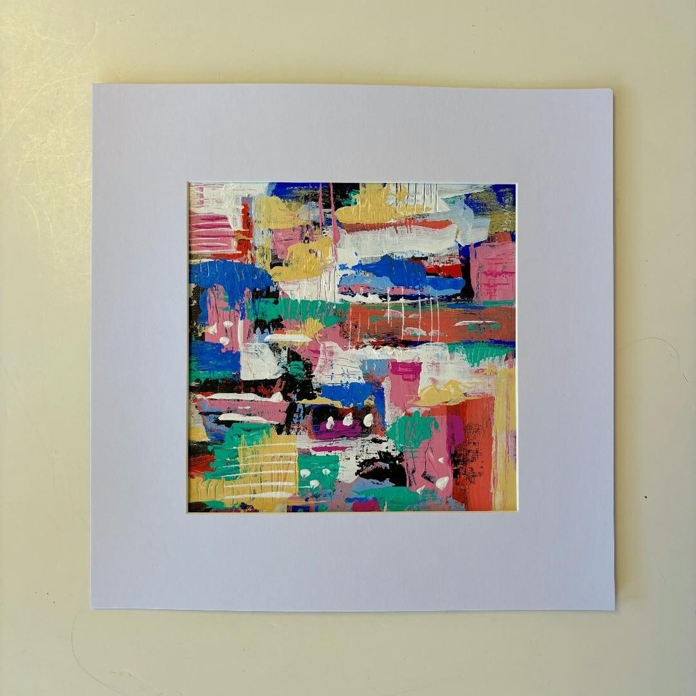 Original Abstract acrylic Painting 12 x 12 Contemporary wall Art matted OOAK