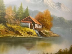 Huge M Young „Mountain Landscape Scene“ Oil Painting – Signed And Framed