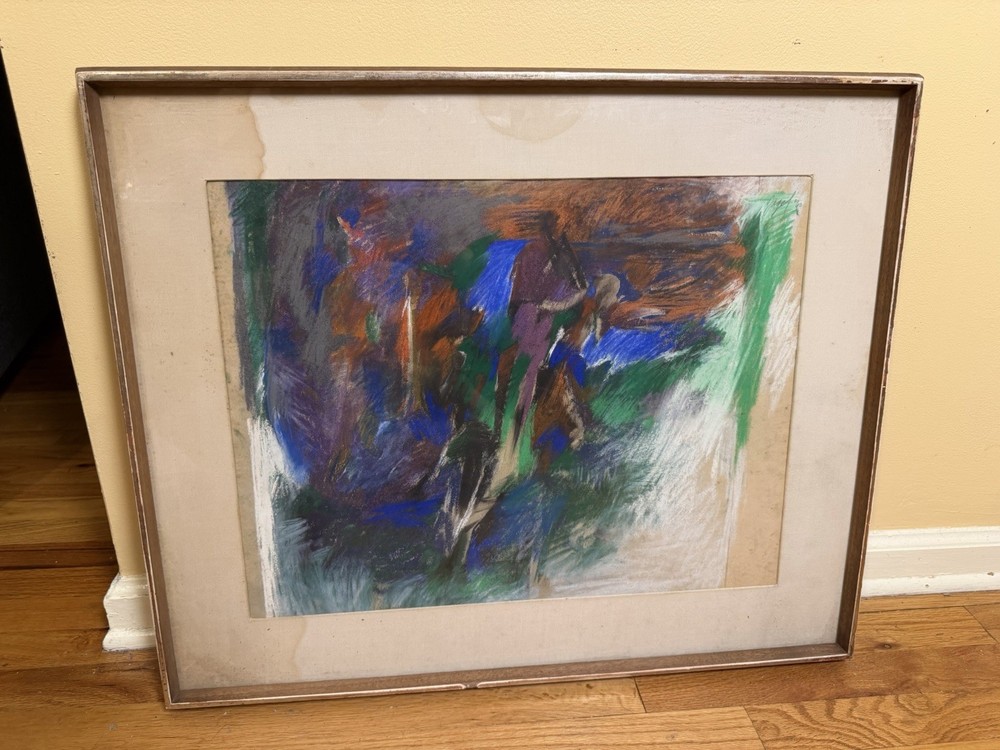 „John Weir Jagel“ Abstract Pastel Painting Plexiglass 1960 Artwork n/reframing