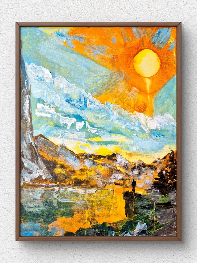 Landscape Abstract Mountain Sun Sky Wall Art Home Decor Canvas Acrylic 12 x 16