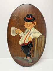 Vintage 1974 Mary Anne Bennett Bar Saloon Wall Hanging Painting Brown Wood Oval