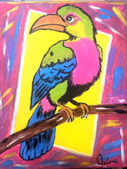 Tropical Muse: Original Acrylic Parrot Painting 11×14 Canvas