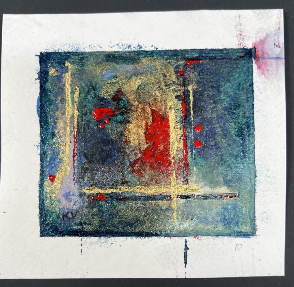 Mixed Media Abstract Painting “Dali’s Dice” Acrylic Sparkles Glitter 5×5” Art