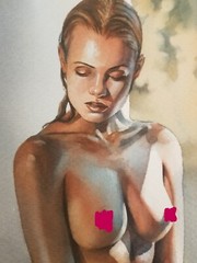 original painting 20 х 30 cm 15SA Art modern Watercolor Naked Woman Signed 2024