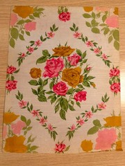 Vintage Original Gouache Rose Bouquet Wreath Textile Design, Cream Grounded