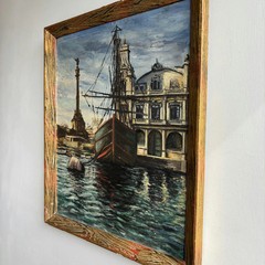 Handcrafted Harbor Scene Oil Painting „Docked Gondola“ Original Art