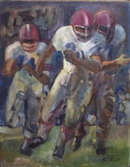 Pelech Original Signed Vintage Oil -American Football Athletes/Game Scene