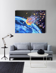 Universe Oil Painting 120×90 cm Comet Earth Stars Original Painting on Canvas